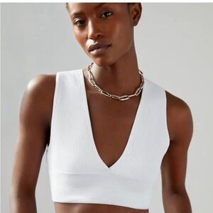 Aritzia White Deep V Ribbed Crop Top
